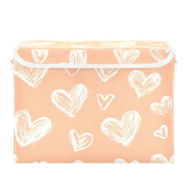 Imagem de xigua Caixas de armazenamento de coração branco com tampas e alça de transporte, caixas de armazenamento dobráveis, organizadores de recipientes, cestos, cubo com capa para casa, quarto, armário