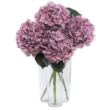 Imagem de DuHouse 3 peças de flores artificiais de hortênsia grande, látex de 61 cm, hortênsias de toque real com hastes longas e folhas para decoração de casa de casamento, festa, arranjos florais, buquês de