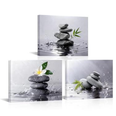 Imagem de DuoBaorom Decoração de banheiro preto e branco, fotos de pedra de spa, arte de parede zen verde