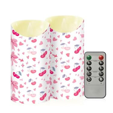 Imagem de Wassud Velas sem chama de cereja e arco com controle remoto, velas realistas cintilantes com temporizador, velas decorativas para Natal, casamento, festa, decoração de casa média