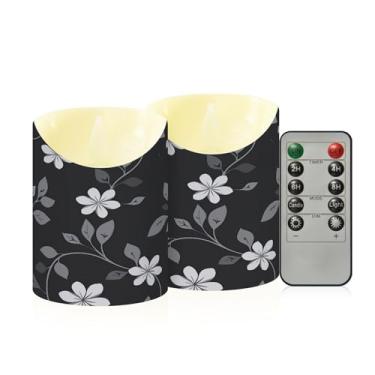 Imagem de Wassud Velas simples de flores cinzas sem chama com controle remoto, velas realistas cintilantes com temporizador, velas decorativas para Natal, casamento, festa, decoração de casa pequenas