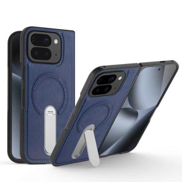 Imagem de LTLMYDAM Capa fina para Google Pixel 10 Pro Fold, capa de sucção magnética de couro estilo comercial à prova de choque, azul, 10 Pro Fold