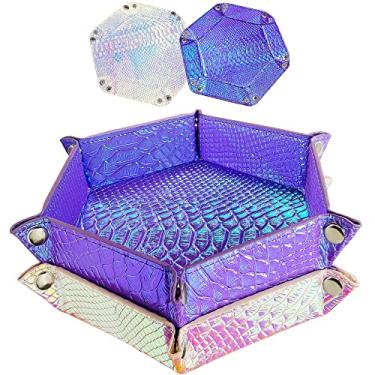 Imagem de SIQUK 2 bandejas de dados de sereia de couro PU, bandeja de dados hexagonal dobrável portátil para jogos de dados como RPG, DND e outros jogos de mesa (violeta, violeta claro)
