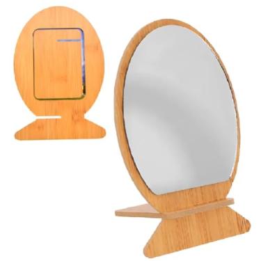 Imagem de Espelho compacto de mesa 13x8cm de madeira com base, estilo clean para maquiagem, skincare ou decoraçao,pràtico e sustentavel