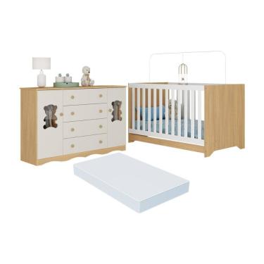 Imagem de Berço Americano 3 em 1 com Colchão Incluso e Cômoda 2 Portas 4 Gavetas Doçura Multimóveis MP4737