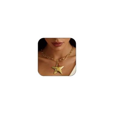 Imagem de Dr's gift Colar de estrela grosso banhado a ouro 14K para mulheres com pingente de estrela grande, joia moderna que não mancha
