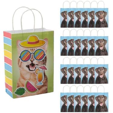 Imagem de 24 sacos de presente de papel kraft para animais de estimação médios de 16 x 23 cm com adesivos para 12 unidades