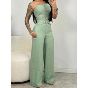 Imagem de Conjunto Elegante Feminino sem alça Mais Calça Pantalona Alfaiataria S