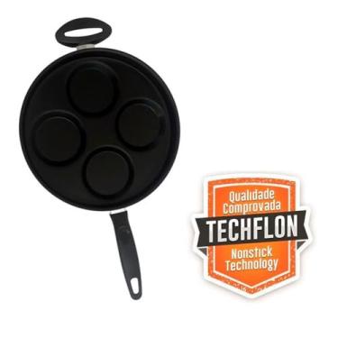 Imagem de Frigideira Antiaderente 4 em 1 com Divisórias, Preta, Multiuso para Ovos e Hambúrgueres, Tecnologia Techflon Nonstick
