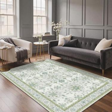 Imagem de GENIMO Tapetes de área de 12 x 18 cm, lavável à máquina, antiderrapante, macio, retrô, vintage, boho interno, tapetes ultrafinos de pelo baixo para sala de estar, quarto, sala de jantar, escritório em