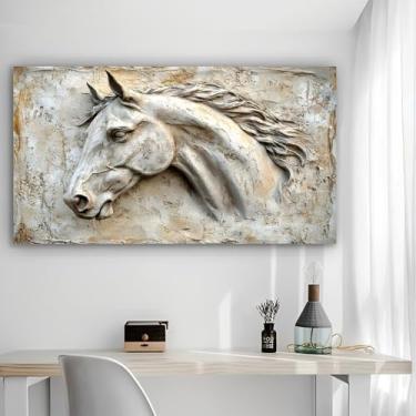 Imagem de Arte de parede em tela rústica Horse Bas Relief - Pôster sem moldura de 30 x 61 cm - Decoração de casa e escritório para sala de estar, quarto, cozinha e café