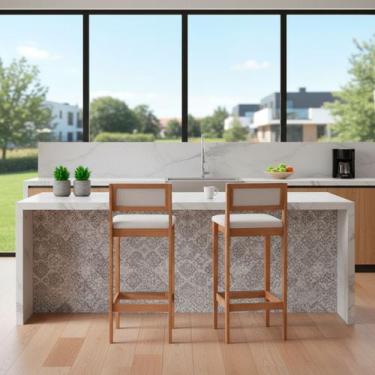 Imagem de Kit 2 Banquetas Assento Encosto Estofado em Sintetico Hellen cor:mel c