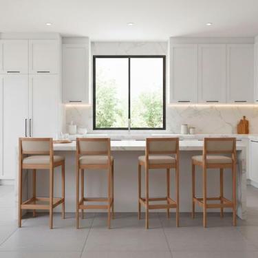 Imagem de Kit 4 Banquetas Assento Encosto Estofado em Linho Hellen cor:mel com p