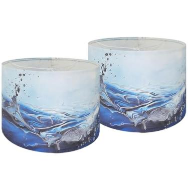 Imagem de Abajur decorativo em fibra de poliéster impresso abstrato ondas do mar sombra tambor para candeeiro de mesa e candeeiro de cabeceira, 33 "topo x 33.0 cm inferior x 25.4 cm altura, inclui 2 peças