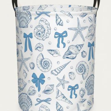 Imagem de AceOrbit 2 peças de cesto de roupa suja dobrável para berçário, cesto de armazenamento redondo para dormitórios universitários, quarto, banheiro, roupas sujas (oceano)