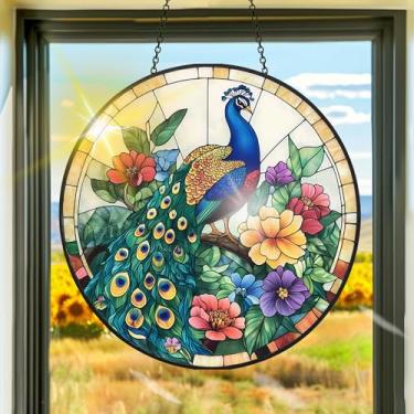 Imagem de Apanhador solar de acrílico colorido, decoração de janela pendurada com apanhadores de sol de pavão, arte de parede de arco-íris, para sala de estar, quarto, varanda, decoração de jardim interno e