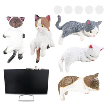 Imagem de UPIQNG 5 peças mini estatuetas de gato para monitor de computador, decoração de gatos de resina fofos, acessórios interiores para monitores de computador, telas de carro, mesas (mini gato fofo - 6 a