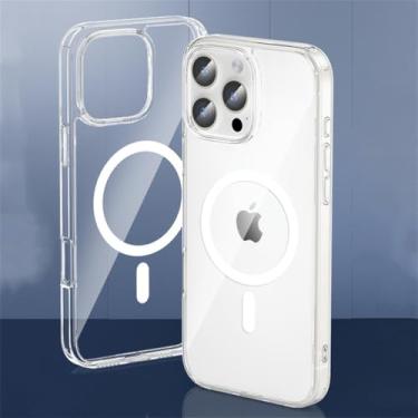 Imagem de Capa magnética transparente para iPhone 17 16 15 14 Plus 13 12 11 Pro Max com carregamento sem fio e capa traseira, transparente