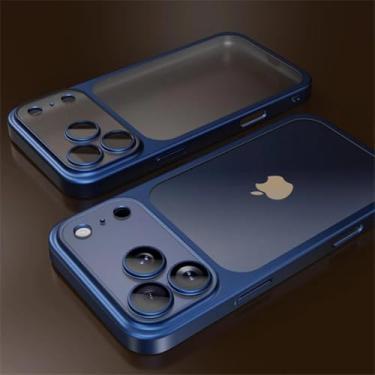 Imagem de Capa fosca transparente para iPhone 16 15 14 13 12 11 Pro Max com proteção contra impactos e alta visibilidade (para iPhone 15 Pro Max/Azul Marinho)