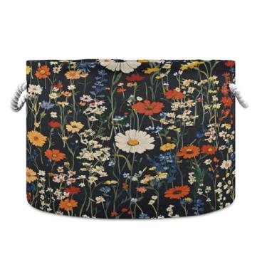Imagem de JUZIHAI Cesta de armazenamento dobrável de flores, cesto de roupa suja para bebê, cobertor com alças de corda de algodão, caixa de brinquedos dobrável, organizador de armário para quarto, berçário