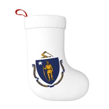 Imagem de Meia de Natal com bandeira do estado de Massachusetts Pritn 45 cm x 28 cm, decoração de festa de Natal, presentes para lareira para família