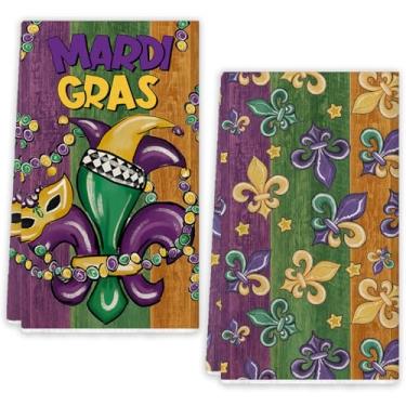 Imagem de Flaircave Conjunto decorativo de toalhas de cozinha de carnaval, toalhas de prato de carnaval, decoração de baile de máscaras de Nova Orleans, decorações de carnaval para festa em casa