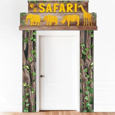 Imagem de 3pcs Jungle Themed Party Door Hanging Banner Wild Animal Birthday Decorations Safari Animals Door Covers Safari Themed Backdrops Porch Sign Decorations for Zoo Party Baby Shower Boys Girls