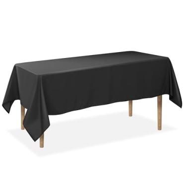 Imagem de Lann's Linens - Toalha de mesa premium de 152 cm x 259 cm para casamento/banquete/restaurante - Toalha de mesa retangular de tecido de poliéster - Preta