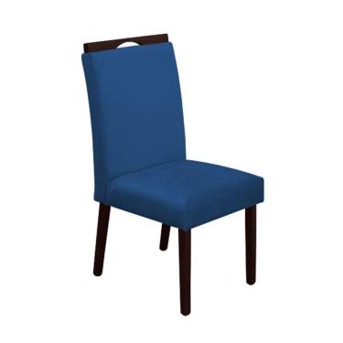 Imagem de Cadeira Mesa De Jantar Madeira Maciça Veludo Premium Heloísa Azul Castanho