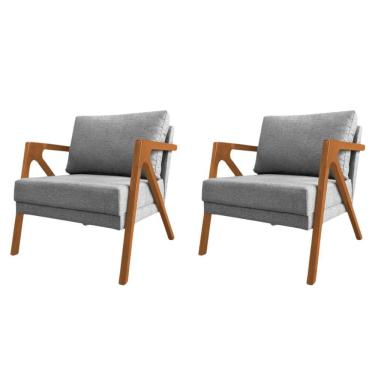 Imagem de Conjunto 2 Poltronas Sala De Estar Monique Madeira Cerejeira Cinza Linho