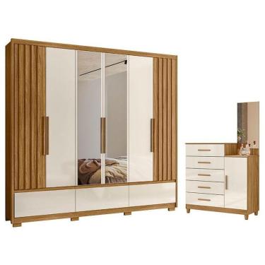 Imagem de Guarda Roupa Casal Amazonas E Cômoda Lisboa Freijó Off White Com Espelho - Moval