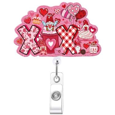 Imagem de Carretel de crachá de dia dos namorados, suporte de identificação retrátil com tema de coração de gnomo, lindo clipe de crachá de férias, presentes para enfermeiras, professores, funcionários de