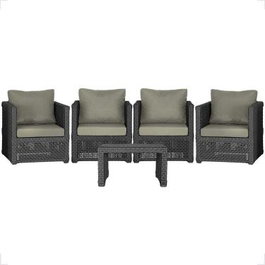 Imagem de Mesa E 4 Poltronas Madri Corda Náutica Estofado 8 Trama Preto