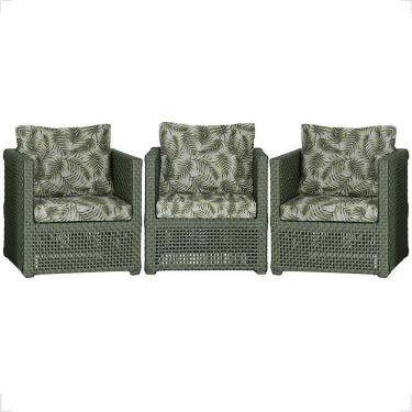 Imagem de 3 Poltronas Madri Alumínio Corda Náutica Estofado 5 Trama Verde