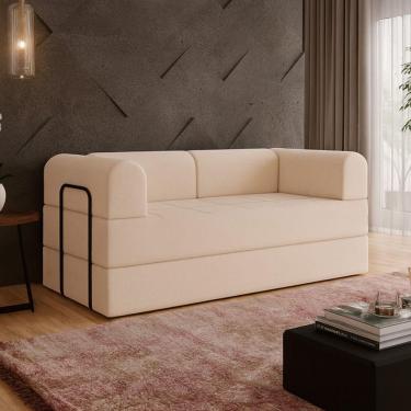 Imagem de Sofá Cama De Espuma Modular Axel 160cm 02 Lugares Com Apoio De Metal Bouclé Bege - Desk Design
