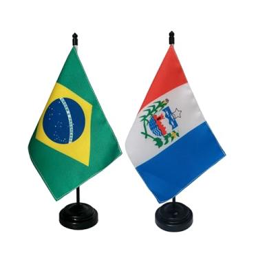 Imagem de Kit Bandeira de Mesa Brasil e Alagoas, Decorativa, Dupla Face, Multicolorido, 19x13cm, Base Preta, Escritório e Eventos, Tecido Oxford, 26cm Altura