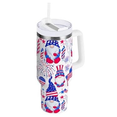 Imagem de ODAWA Copo térmico com bandeira de gnomos de desenho grande com canudo e alça, copo com isolamento duplo com tampa 2 em 1