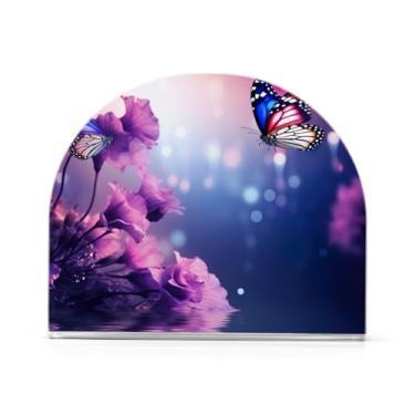 Imagem de Porta-guardanapos de flores roxas acrílico, porta-guardanapos para guardanapos de jantar, porta-guardanapos de bar para guardanapos de papel de jantar