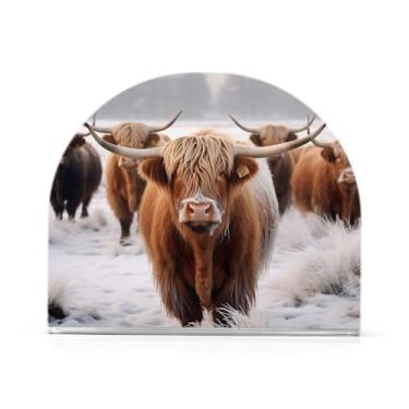 Imagem de Suporte de guardanapo de banho de gado Highland, suporte de guardanapo de plástico para mesas, suporte de guardanapo vertical para jantar cozinha restaurante decoração de casa acessórios de bar