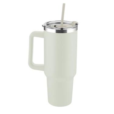 Imagem de Garrafa Canecão Inox 1300ml Beje – Tampa com Canudo, Alça Ergonômica e Alta Capacidade!