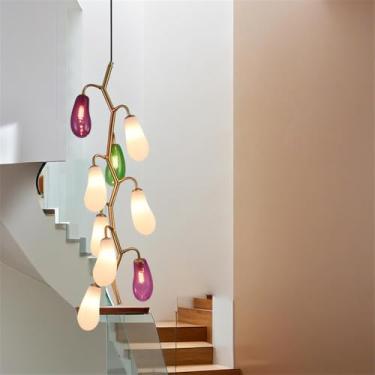 Imagem de OUFULA Lustre Moderno LED Moda Arte Sala de Estar Restaurante Quarto Villa Hotel Balcão Escadas Café Bar Lâmpada Pendente (A Cor A 9 luzes)