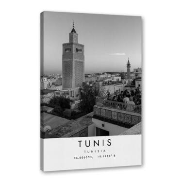 Imagem de Pôster de viagem preto e branco impressão paisagem da cidade do mundo pintura em tela Tunis Wall Art Picture Decoração de casa (8 x 12 polegadas (20 x 30 cm), emoldurado)