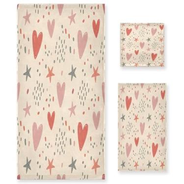 Imagem de Wassud Conjunto de 3 toalhas de banho Hearts Stars Valentines Toalhas super macias e absorventes para banheiro, toalhas de banho de secagem rápida, toalha de banho para academia, spa, hotel
