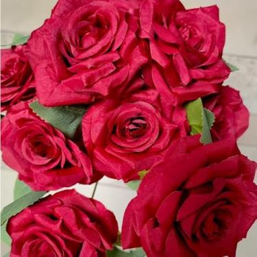Imagem de Rosa de Diamante Artificial com 9 Flores Grandes – Buquê de Seda para Casamento e Decoração(4,Vermelho)