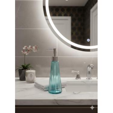 Imagem de Dispenser de Sabonete Líquido Luxo, Vidro Canelado Azul com Bomba Cromada 21.9 cm