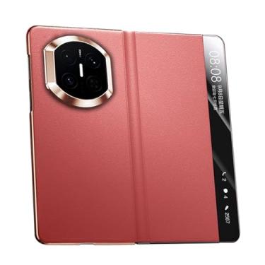 Imagem de FWYANZH Capa de couro genuíno para Huawei Mate X7, janela de visão clara, proteção fólio, capa de luxo galvanizada, à prova de choque, vermelha, Mate X7