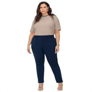 Imagem de Calça Feminina Justa Elegante Plus Size Com Bolsos Piquet-Feminino