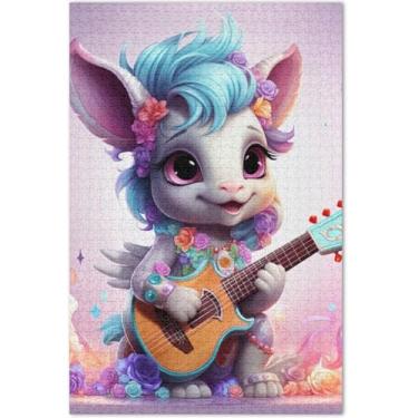 Imagem de Quebra-cabeça de guitarra de unicórnio fofo para adultos, 1000 peças, quebra-cabeça, família, amantes, presentes, mordaça, presente, pintura artística