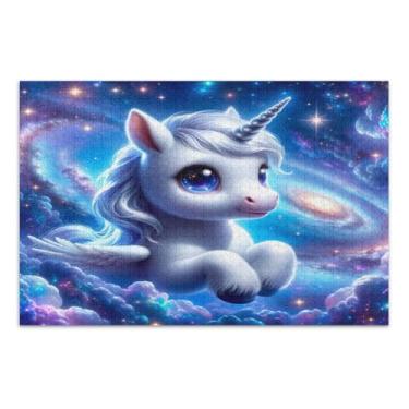 Imagem de Quebra-cabeças adultos de unicórnio fofo no espaço, galáxia, 1000 peças, quebra-cabeças fáceis para adultos, noite de jogo