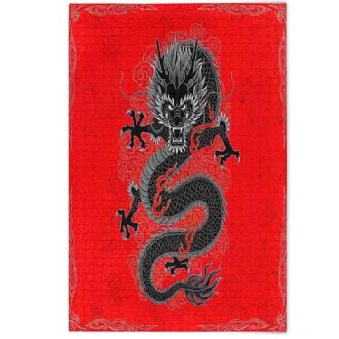 Imagem de Jigsaw Puzzles 500 Pieces for Adults Cute Animal Floral Art Chinese Dragon Black Red Landscape Puzzles Family White Elephants Gifts, 500 Pieces, 20.5" x 14.9"